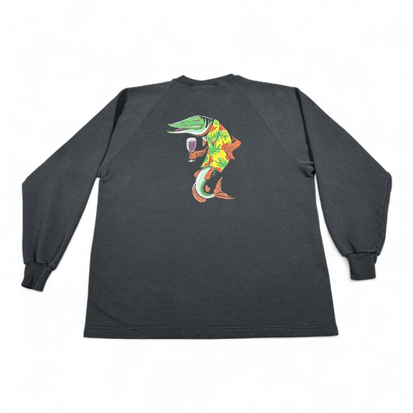 Vintage Hook Stone Winery Sweatshirt Adult MEDIUM Black Fish Raglan 90s - Picture 1 of 7